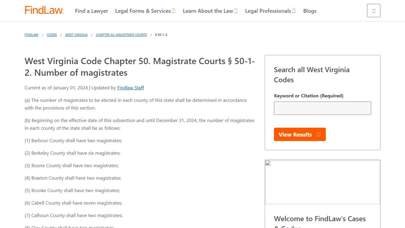 West Virginia Code Chapter 50. Magistrate Courts § 50-1-2 | FindLaw